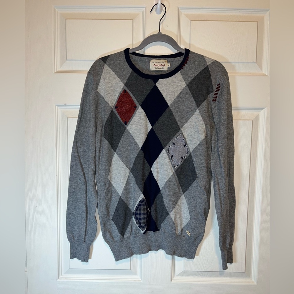 Men's Gray Argyle Crewneck Sweater